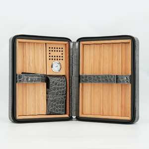 8 cigarros viaje cigarro <span class=keywords><strong>Caddy</strong></span> humidificador portátil higrómetro cuero gris cedro madera cigarro humidificador regalo para hombres - Product Image 2