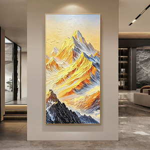 Hand Painted Oil Painting Mountain Landscape <b>Art</b> With Frame For Entryway Decor 100% Handmade Abstract Style Metal Frame - Product Image 2