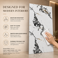 Panneau mural en PVC brillant MORLENX, marbre UV Breccia blanc et noir, pour les murs décoratifs des hôtels de luxe