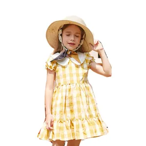 Style européen décontracté à manches courtes filles robe 12 ans été coton Plaid respirant et durable pour les enfants