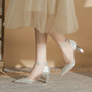 Zapatos de tacón alto con punta en pico y correa en el tobillo, tacón cuadrado, zapatos formales de boda para mujer 7500-5 - Product Image 3