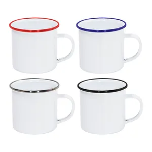 AGH 12oz 17oz Sublimation Blanks White Coffee Enamel Camping Mugs cup with Handle for printing