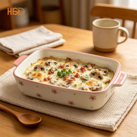Ensemble de 3 plats à pâtisserie en céramique empilables avec poignées, motif floral rose mignon, vaisselle de table domestique, personnalisation possible