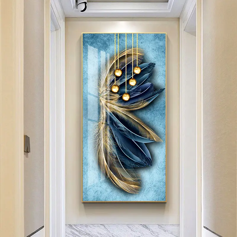 Modern vertical porch decoration Nordic luxury butterfly feather butterfly wall art crystal porcelain painting home decor