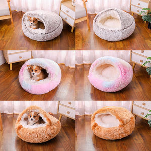 Hundebett-Haus Modernes Solides Design Warmes Plüsch Umweltfreundliches Rundes Haustierbett mit 100% Baumwollfüllung für Hunde zur Winternutzung - Product Image 5
