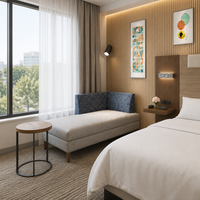 Canapé-lit sur mesure Holiday Inn Express King, structure en chêne MDF, revêtement en cuir écologique, design moderne, ensemble de chambre d'hôtel, usage commercial