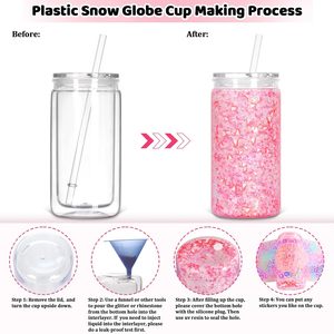 Custom16oz Plastic Snowglobe <strong>Tumbler</strong> Double Wall Pre Drilled Plastic <strong>Mason</strong> <strong>Jar</strong> Cups Can for Snowglobe Glitter DIY Gift - Product Image 3