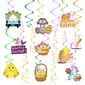 Décorations de fête de Pâques <span class=keywords><strong>Oeuf</strong></span> <span class=keywords><strong>suspendu</strong></span> en spirale et lapin Accessoires de fond de photographie Vaisselle et décorations de table - Product Image 2