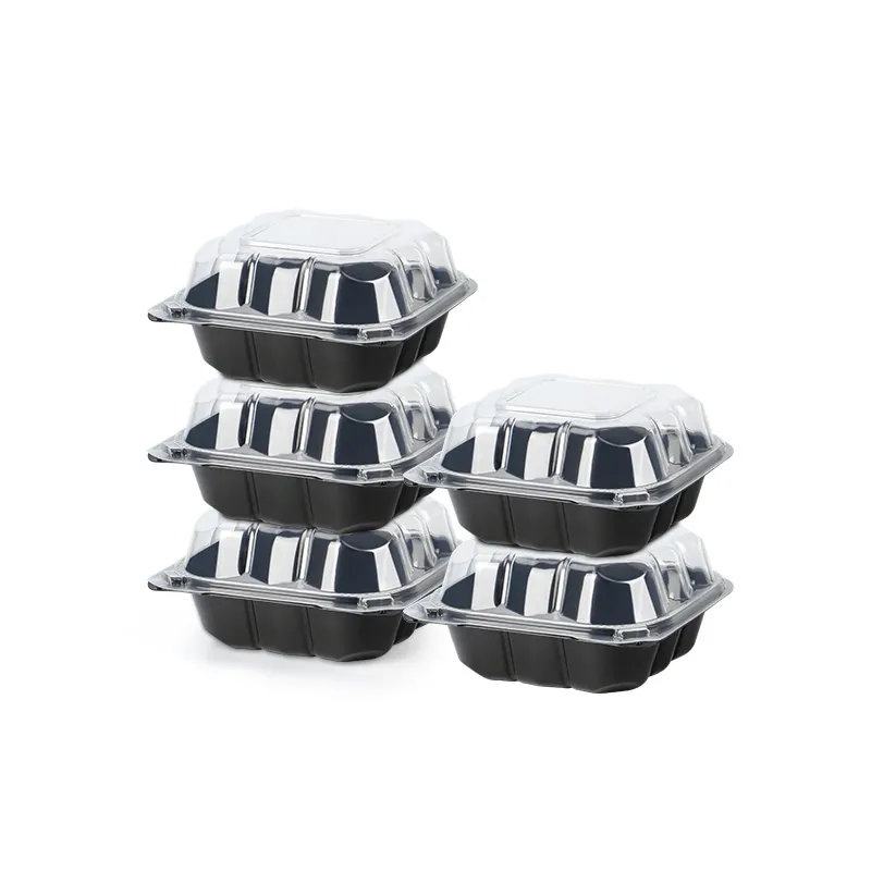 6x6x3 contenitore per alimenti ermetico trasparente con base nera contenitore per il pranzo Bento in plastica usa e getta con coperchio