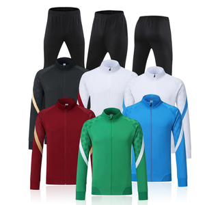 Survêtements pour hommes à fermeture éclair intégrale, couleur unie, en polyester, pour le football, avec col montant, taille élastique, coupe régulière, pour toutes les saisons - Product Image 1