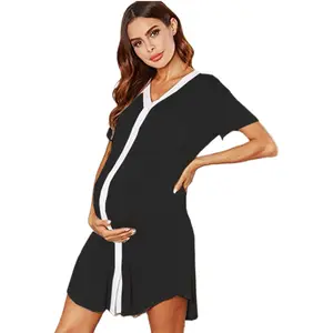 2023 Women Summer Fashion Maternity Solid Shirt Dress Button Front Elegant Casual Soft Chic Sleep Play Daily Work Wear Plus Size