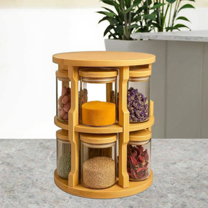Giá để gia vị xoay 2 tầng bằng tre cao cấp, chất lượng cao, có khay đựng gia vị - Product Image 2