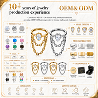 Anting-anting titanium CZ bentuk hati gaya punk untuk pertunangan, anting-anting tulang rawan, anting-anting helix, anting-anting daith, anting-anting hoop, perhiasan tindik grosir OEM