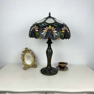 Longhuijing 16 Inch Retro Tiffany Desk Lamp Mediterranean Style Stained Glass LED <b>Light</b> with 2700K Warm White for Living Room - Product Image 2