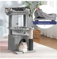 Structure d'escalade pour chat en bois intégrée, maison pour chat, griffoir en sisal, plateforme de saut, design moderne minimaliste, exportation en carton