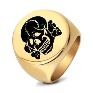 Titanium Steel Round Skull <b>Ring</b> 22MM Laser Engraved Unisex Fashion Jewelry Gift - Product Image 1