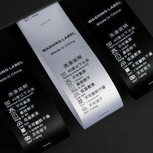 Etiqueta de cuidado de ropa impresa de tela de poliéster de alta calidad Etiqueta de lavado de advertencia de instrucciones de algodón Etiquetas de satén Etiqueta de cuidado de lavado - Product Image 1