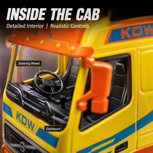דגם משאית מכלית נפט ממתכת KDW Diecast בקנה מידה 1:50, עם תא נהג מתהפך 90 מעלות, מפרק מסתובב, צעצוע בנייה סימולטיבי. - Product Image 5