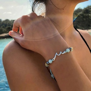 Handmade Woven Natural <b>Stone</b> <b>Bracelet</b> Stainless Steel Wave Beaded Jewelry Unisex Fashion Accessory - Product Image 2