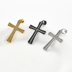 Colgantes de Cruz Clásicos de Acero Inoxidable con Pedrería, Pequeños Amuletos de Cristal de Jesús para Oración, Joyería Unisex para Hombres y Mujeres, Regalos - Product Image 3