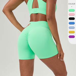 Pantalon court <span class=keywords><strong>push</strong></span> <span class=keywords><strong>up</strong></span> pour femmes, short de motard <span class=keywords><strong>legging</strong></span> de yoga avec design <span class=keywords><strong>plissé</strong></span>, vente en gros - Product Image 2