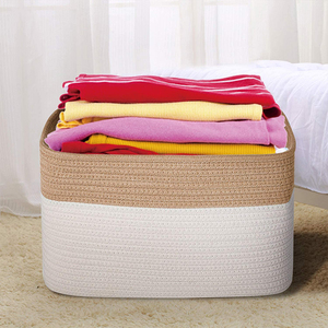 Hot Bán Bông Rope Organizer Lưu Trữ Giỏ Thùng Trang Trí Dệt Giỏ Với Xử Lý - Product Image 6