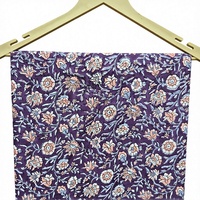 Tissu en coton imprimé à la main à motifs floraux violets, textile botanique indien fait main pour robe, Kurti, décoration intérieure