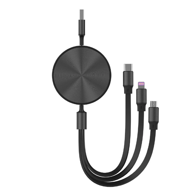Custom Retractable 3 in 1 Multi Charging Cable TPE Flat Type C Input for USB Smartphone Tablet Portable Fast Charge Cord