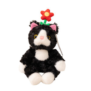 Recién llegado, simulación de gato negro de peluche con pequeña flor, Animal de peluche, decoración del hogar, regalo de cumpleaños para niños, juguete de gato suave - Product Image 1