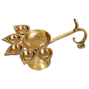 Handcrafted Brass Panch Diya <b>Oil</b> <b>Lamp</b> Traditional Five Wick Aarti <b>Lamp</b> Decorative Brass Puja <b>Lamp</b> Indian Ceremony Home - Product Image 1