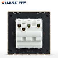 SHARE Saklar dan Stopkontak Rumah Pintar Warna Emas 3 Gang Kontrol 2 Arah Panel PC Saklar Dinding 10A 250V