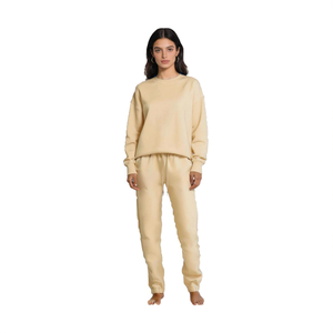 HDJ Women's 2 Piece Tracksuit Beige Oversized Sweatshirt Jogger Pants Casual Loungewear All Seasons 100% Cotton Knitted Set - Product Image 1