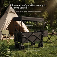 Chariot de camping pliable en acier au carbone avec auvent, roues pivotantes, grande capacité, chariot de transport portable