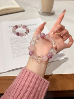 Bracelet en quartz rose naturel et améthyste lepidolite - Bijoux de guérison en cristaux mélangés, cadeau de pierres précieuses pastel pour femmes, FJYA