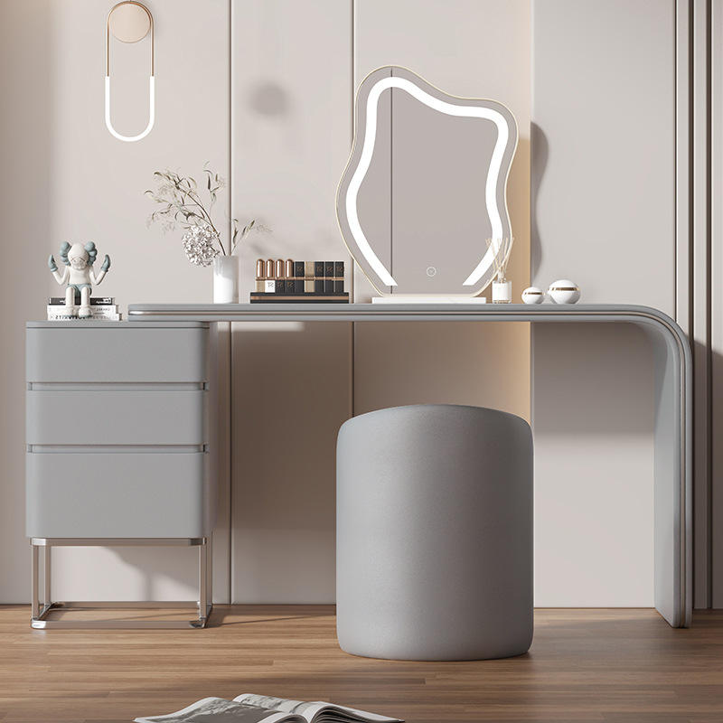 Light gray dressing table+cloud LED mirror+makeup stool