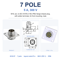 Konektor Panel Mount Flange M16 7 Kutub IP68 Terminal Solder 5A 300V 0318 07 Konektor Metrik Bundar Cordset