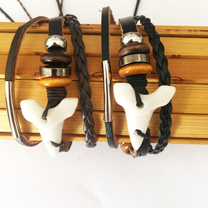 Tùy chỉnh handmade Nâu <span class=keywords><strong>OX</strong></span> xương răng gai da Vòng đeo tay cho nam giới - Product Image 2