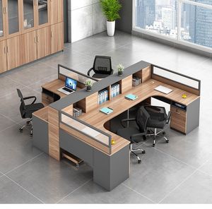 Meja komputer kantor gaya Modern bentuk L Panel kayu kubus Modular meja partisi kantor untuk staf karyawan stasiun kerja - Product Image 4