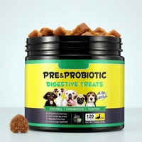 Probiotiques pour chiens pour stomac sensible et santé digestive canine, 120 comprimés à mâcher prébiotiques saveur canard avec enzymes, friandises à la citrouille
