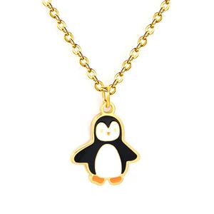 Collar de Cadena con Colgante de Pingüino Esmaltado, Chapado en Oro de 18K PVD, Acero Inoxidable, Joyería Personalizable para Niños - Product Image 1