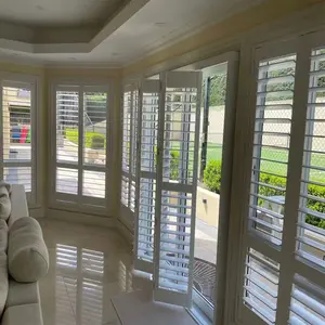 Tirai jendela perkebunan kayu penjualan 2024Hot, untuk Windows Bifold Louver penutup pintu geser Interior