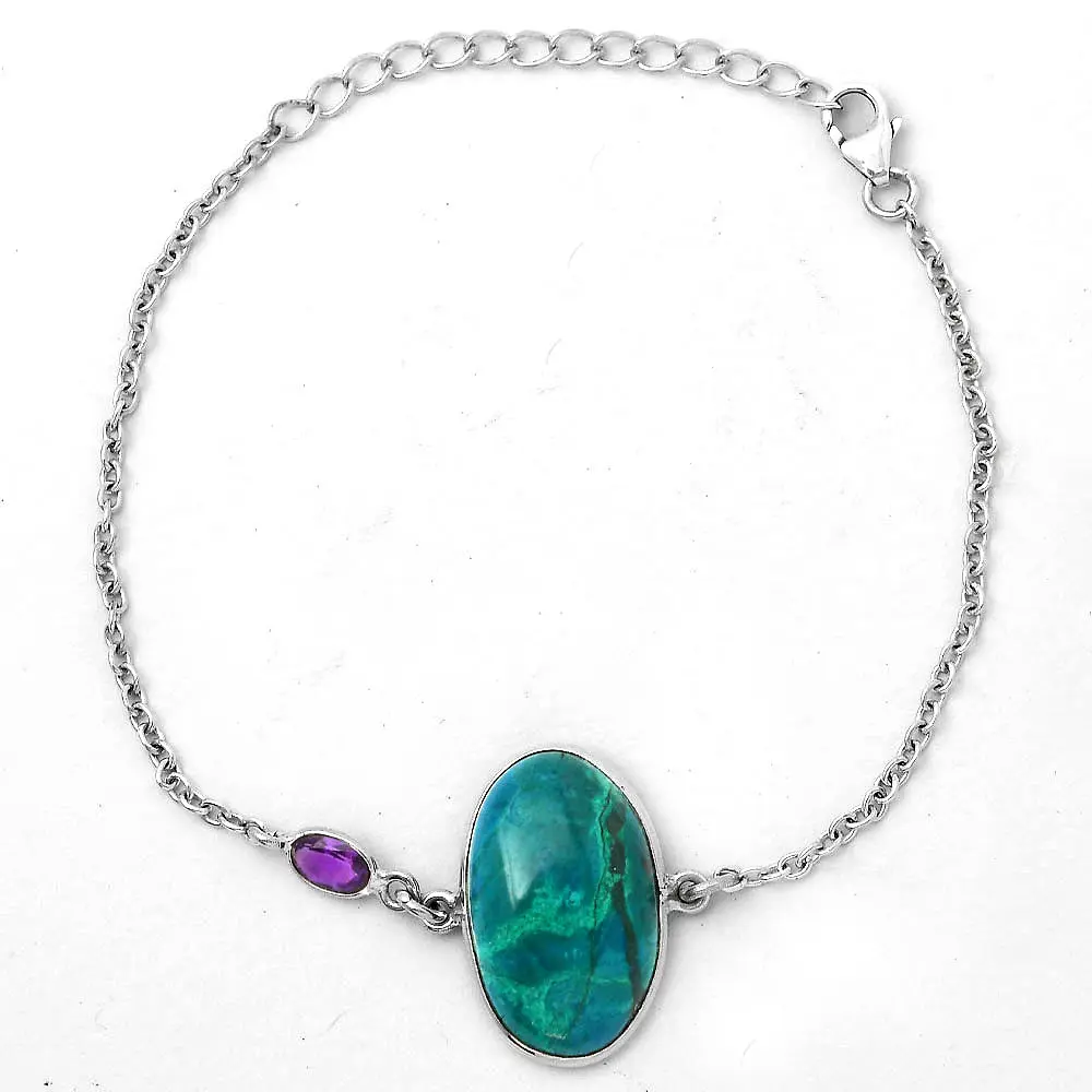 Azurite Chrysocolla and Amethyst 925 Sterling Silver Bracelet Jewelry SDB2276 B-1028 Hand Finished Bulk Product Trendy Chain