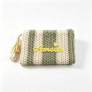 Pochette zippée au crochet personnalisée, porte-monnaie tricoté, trousse de maquillage tissée à la main, petite pochette de rangement en tissu - Product Image 5