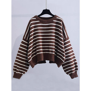 Pull rayé ample en maille pour femme, blanc, anti-boulochage, idéal printemps-automne - Product Image 3