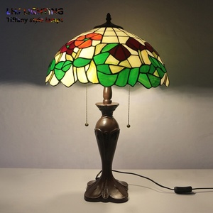 LongHuiJing Rustic Large Tiffany <b>Lamp</b> Stained Glass Flower Lampshade <b>Table</b> <b>Lamps</b> With Vintage Resin <b>Base</b> - Product Image 1