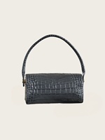 Sac à main bandoulière en cuir de vachette gaufré croco gris brillant de qualité supérieure, mini sac à bandoulière fin pour femme avec rabat à bouton-pression doré, multi-positions