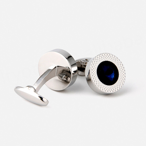 Boutons de manchette de luxe pour hommes, de haute qualité, en cristal bleu clair rond, accessoires de chemise en argent, en stock - Product Image 3