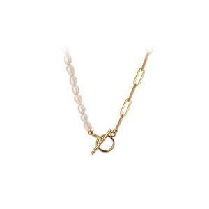 Collar de Cadena Chapado en Oro de 14k, Estilo Corto Retro, Versión Japonesa Coreana, con Perla Natural de Agua Dulce para Regalo - Product Image 5