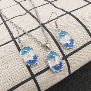 Starry Sky Necklace Dreamy Girl Simple Alloy Oil Painting Style <strong>Moon</strong> <strong>Stars</strong> Dripping Oil Painting Keychain Ear Rings Pendant - Product Image 4