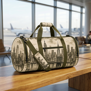 Bolsa de Viaje Personalizada de Algodón con Estampado del Horizonte de Nueva York y Correa de Hombro Ajustable - Product Image 1